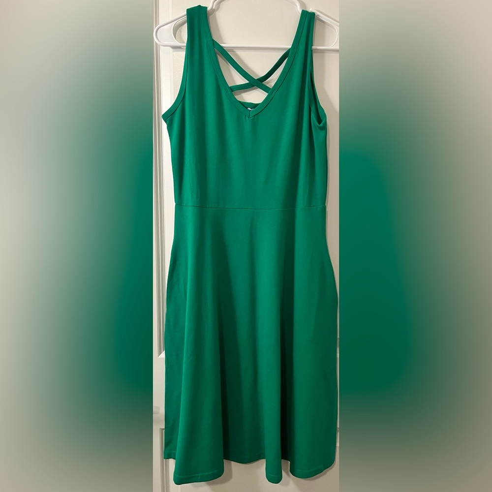 Women's Sleeveless Green Maxi Sundress With Pockets Size Small